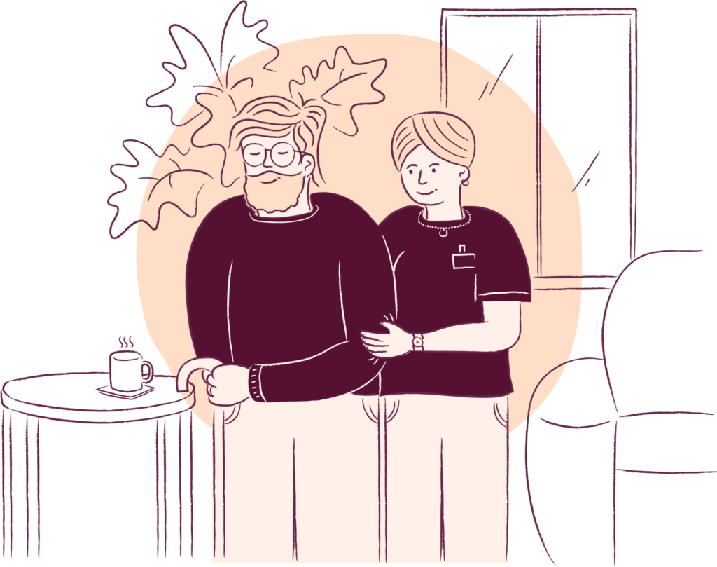 Illustration of a patient and a member of staff.